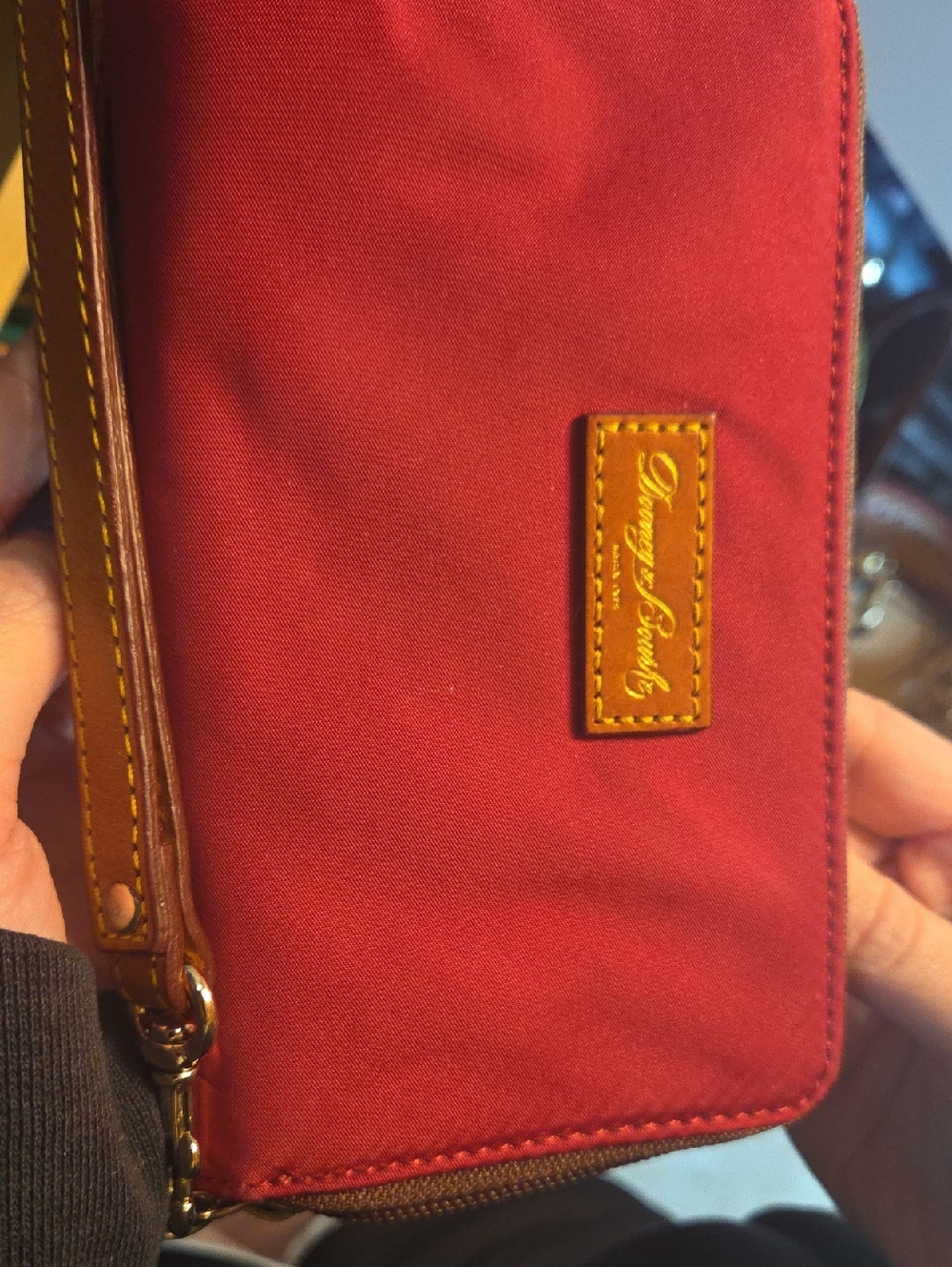 Dooney & Bourke Pink Wristlet with Tan Logo Patch